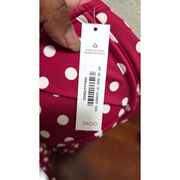 Adore Me Women's 34DD Red & White Polka Dot Padded Halter Bikini Top Underwire S - Picture 3 of 6